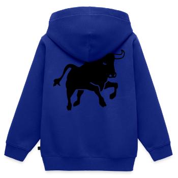Stier - Kinder Premium Organic Zip Hoodie - Royalblau - Hinten - AI Model Kid Male (0cm)
