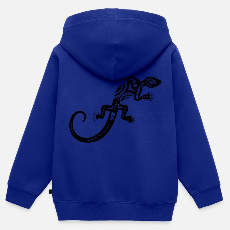 lézard - Sweat Premium à capuche zippé enfant bio - bleu roi