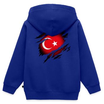 La Turquie dans l’âme - Sweat Premium à capuche zippé enfant bio - bleu roi - Dos - AI Model Kid Male (0cm)