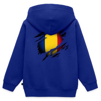 La Roumanie dans l’âme - Sweat Premium à capuche zippé enfant bio - bleu roi - Dos - AI Model Kid Male (0cm)