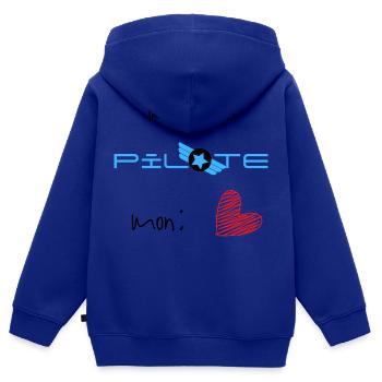 maman pilote mon cœur - Sweat Premium à capuche zippé enfant bio - bleu roi - Dos - AI Model Kid Male (0cm)