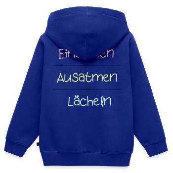 Einatmen Ausatmen Lächeln - Kinder Premium Organic Zip Hoodie - Royalblau - Hinten - AI Model Kid Male (0cm)