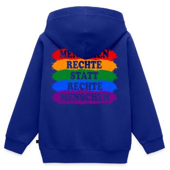 Menschenrechte statt rechte Menschen Regenbogen - Kinder Premium Organic Zip Hoodie - Royalblau - Hinten - AI Model Kid Male (0cm)