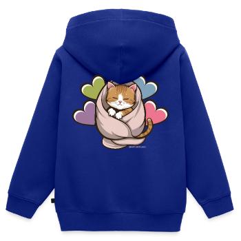 Kuscheliges Kätzchen unter Decke - Kinder Premium Organic Zip Hoodie - Royalblau - Hinten - AI Model Kid Male (0cm)