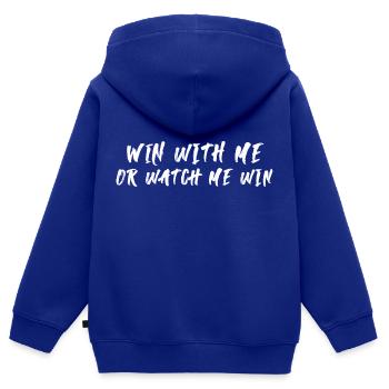 Gagner avec moi ou voir comment je gagne - Sweat Premium à capuche zippé enfant bio - bleu roi - Dos - AI Model Kid Male (0cm)