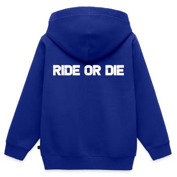Rouler ou mourir - Motor Sport Motif - Sweat Premium à capuche zippé enfant bio - bleu roi - Dos - AI Model Kid Male (0cm)