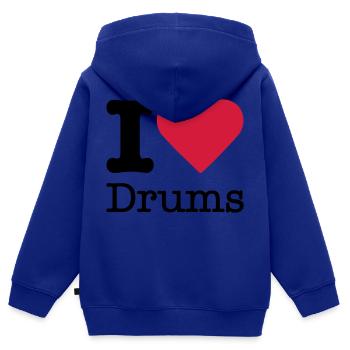 J'aime Drums - Sweat Premium à capuche zippé enfant bio - bleu roi - Dos - AI Model Kid Male (0cm)