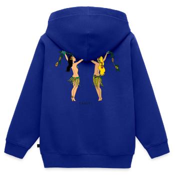 Chloé in Tahiti - Kinder Premium Organic Zip Hoodie - Royalblau - Hinten - AI Model Kid Male (0cm)