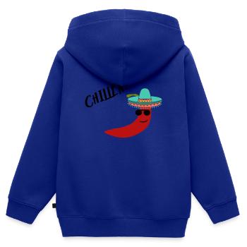 Chilli Chillen - Kinder Premium Organic Zip Hoodie - Royalblau - Hinten - AI Model Kid Male (0cm)