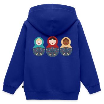 Matriochka matriochka russe matryoshka - Sweat Premium à capuche zippé enfant bio - bleu roi - Dos - AI Model Kid Male (0cm)