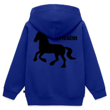 Cheval Frison - Sweat Premium à capuche zippé enfant bio - bleu roi - Dos - AI Model Kid Male (0cm)