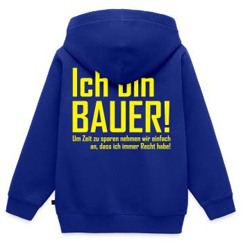 ich bin bauer - Kinder Premium Organic Zip Hoodie - Royalblau - Hinten - AI Model Kid Male (0cm)