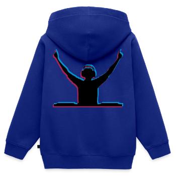 DJ effet 3D - Sweat Premium à capuche zippé enfant bio - bleu roi - Dos - AI Model Kid Male (0cm)