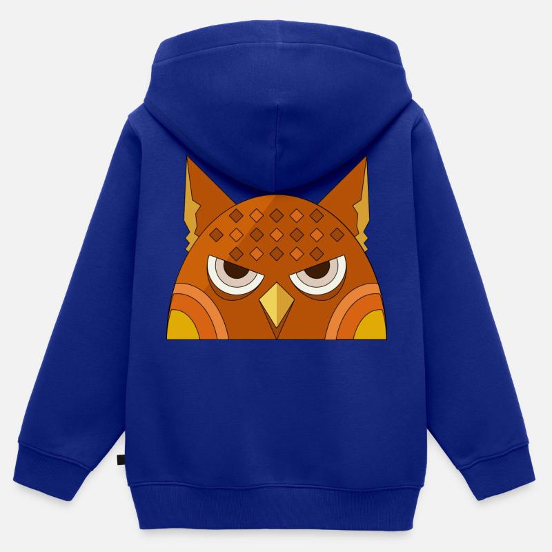 Hibou - Sweat Premium à capuche zippé enfant bio - bleu roi