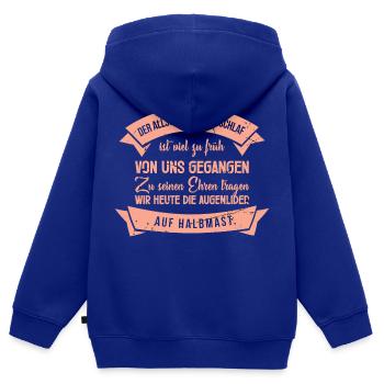 Der Schlaf ist von uns gegangen. Wir tragen Lieder - Kinder Premium Organic Zip Hoodie - Royalblau - Hinten - AI Model Kid Male (0cm)