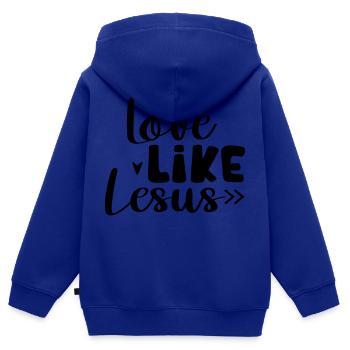 Aimer comme Jésus - Sweat Premium à capuche zippé enfant bio - bleu roi - Dos - AI Model Kid Male (0cm)