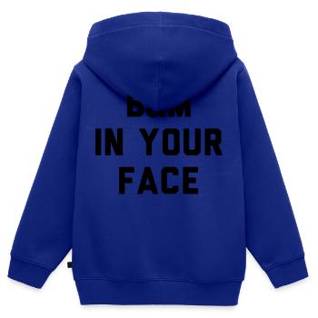 T-Shirt "Bäm in your Face" - Kinder Premium Organic Zip Hoodie - Royalblau - Hinten - AI Model Kid Male (0cm)