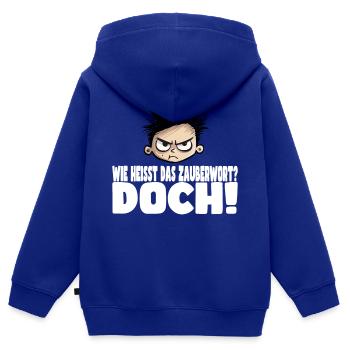 Lustiges Spruch:" Wie heißt das Zauberwort?" - Kinder Premium Organic Zip Hoodie - Royalblau - Hinten - AI Model Kid Male (0cm)