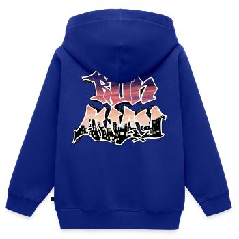 Run away - Sweat Premium à capuche zippé enfant bio - bleu roi - Dos - AI Model Kid Male (0cm)