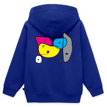 Poignées d’escalade de bloc couleur 3 - Sweat Premium à capuche zippé enfant bio - bleu roi - Dos - AI Model Kid Male (0cm)