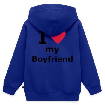 I Love mon mec - Sweat Premium à capuche zippé enfant bio - bleu roi - Dos - AI Model Kid Male (0cm)