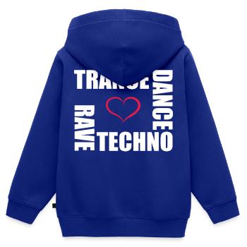 techno dance trance rave - Sweat Premium à capuche zippé enfant bio - bleu roi - Dos - AI Model Kid Male (0cm)