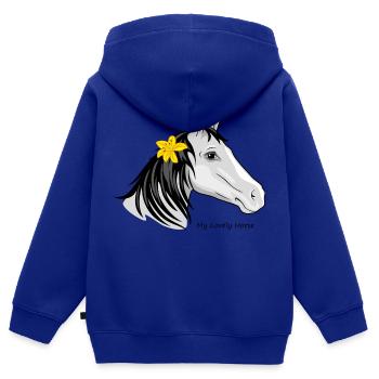 Porträt eines Pferdes mit einer Lilie in der Mähne - Kinder Premium Organic Zip Hoodie - Royalblau - Hinten - AI Model Kid Male (0cm)