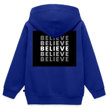 Black White and Grey Simple Believe Hoodie - Kinder Premium Organic Zip Hoodie - Royalblau - Hinten - AI Model Kid Male (0cm)