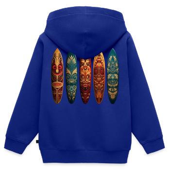 Art polynésien sur différentes planches de surf - Sweat Premium à capuche zippé enfant bio - bleu roi - Dos - AI Model Kid Male (0cm)