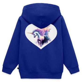 Coeur de licorne - Sweat Premium à capuche zippé enfant bio - bleu roi - Dos - AI Model Kid Male (0cm)