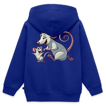 Maman rat avec enfant gambadant - Sweat Premium à capuche zippé enfant bio - bleu roi - Dos - AI Model Kid Male (0cm)