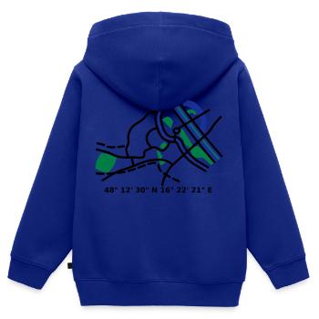 carte de la ville de Vienne Vienne - Sweat Premium à capuche zippé enfant bio - bleu roi - Dos - AI Model Kid Male (0cm)
