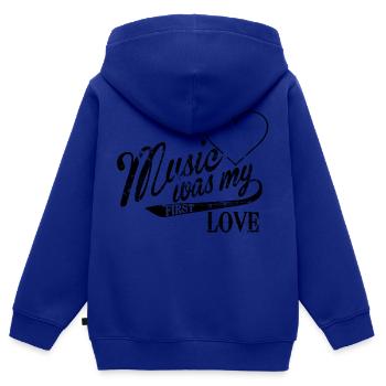 music was my first love - Sweat Premium à capuche zippé enfant bio - bleu roi - Dos - AI Model Kid Male (0cm)