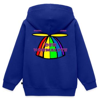 Ich bin der Normalste hier, Propellerhut - Kinder Premium Organic Zip Hoodie - Royalblau - Hinten - AI Model Kid Male (0cm)