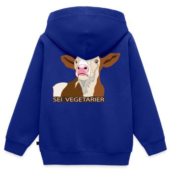 Kalb: Sei Vegetarier - Kinder Premium Organic Zip Hoodie - Royalblau - Hinten - AI Model Kid Male (0cm)
