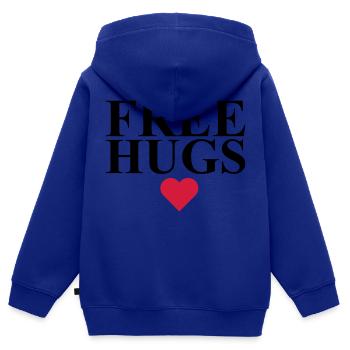 Free Hugs - Sweat Premium à capuche zippé enfant bio - bleu roi - Dos - AI Model Kid Male (0cm)