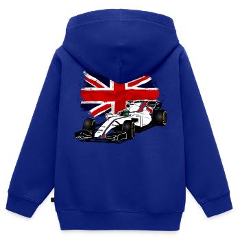 Racecar - Rennauto - Union Jack - UK Flag - Kinder Premium Organic Zip Hoodie - Royalblau - Hinten - AI Model Kid Male (0cm)