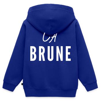 La Brune (blanc minimaliste) - Sweat Premium à capuche zippé enfant bio - bleu roi - Dos - AI Model Kid Male (0cm)