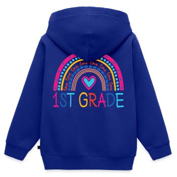 Inscription officielle arc-en-ciel de 1ère classe - Sweat Premium à capuche zippé enfant bio - bleu roi - Dos - AI Model Kid Male (0cm)