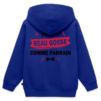 Futur beau gosse comme parrain / Futur bogosse - Sweat Premium à capuche zippé enfant bio - bleu roi - Dos - AI Model Kid Male (0cm)