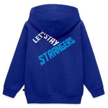 Citation Restons Strangers - Sweat Premium à capuche zippé enfant bio - bleu roi - Dos - AI Model Kid Male (0cm)
