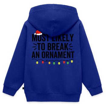 Le plus susceptible de casser un ornement - Sweat Premium à capuche zippé enfant bio - bleu roi - Dos - AI Model Kid Male (0cm)