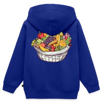 Un panier rempli de légumes et de fruits, transparent - Sweat Premium à capuche zippé enfant bio - bleu roi - Dos - AI Model Kid Male (0cm)