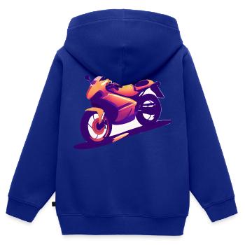 Moto Fan Motocross Motocyclistes - Sweat Premium à capuche zippé enfant bio - bleu roi - Dos - AI Model Kid Male (0cm)