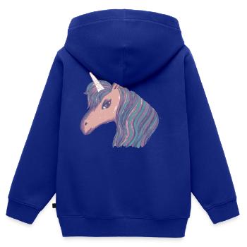 Licorne mignonne, licorne, pastel, rose, fille - Sweat Premium à capuche zippé enfant bio - bleu roi - Dos - AI Model Kid Male (0cm)