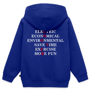 E-Scooter Roller Scooter - Sweat Premium à capuche zippé enfant bio - bleu roi - Dos - AI Model Kid Male (0cm)