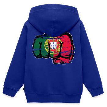 Drapeau du Portugal Poing à main utilisé - Sweat Premium à capuche zippé enfant bio - bleu roi - Dos - AI Model Kid Male (0cm)