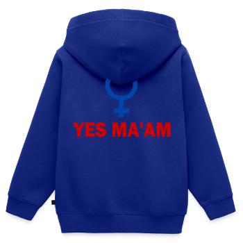 yes ma'am - Sweat Premium à capuche zippé enfant bio - bleu roi - Dos - AI Model Kid Male (0cm)