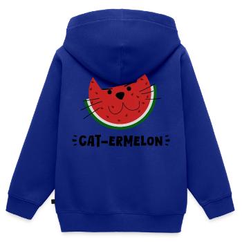 Catermelon – Fusion chat & melon, griffonnage ludique - Sweat Premium à capuche zippé enfant bio - bleu roi - Dos - AI Model Kid Male (0cm)