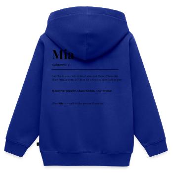 Mia - Kinder Premium Organic Zip Hoodie - Royalblau - Hinten - AI Model Kid Male (0cm)